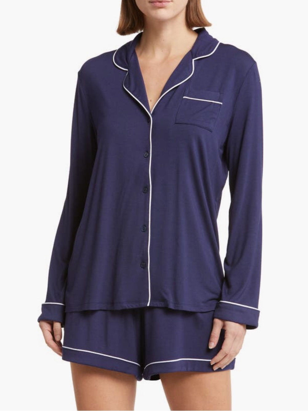 Nordstrom Moonlight Eco Long Sleeve Short Pajama Set Navy L NWT